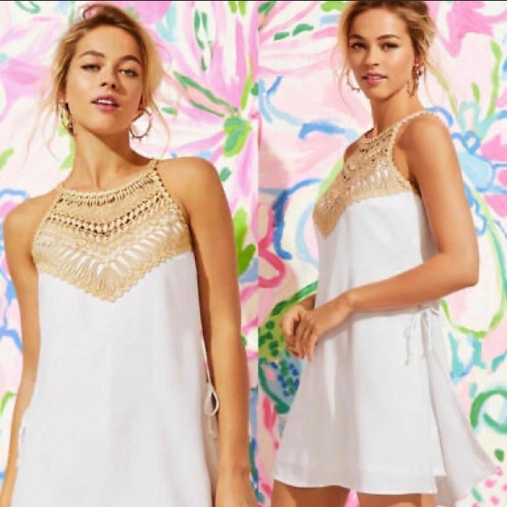 Lilly Pulitzer 
Pearl Resort White Gold Lace Neckline Shift Dress